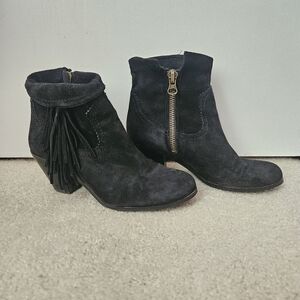 Sam Edelman Louie Black Fringe Ankle Boots, Size 8